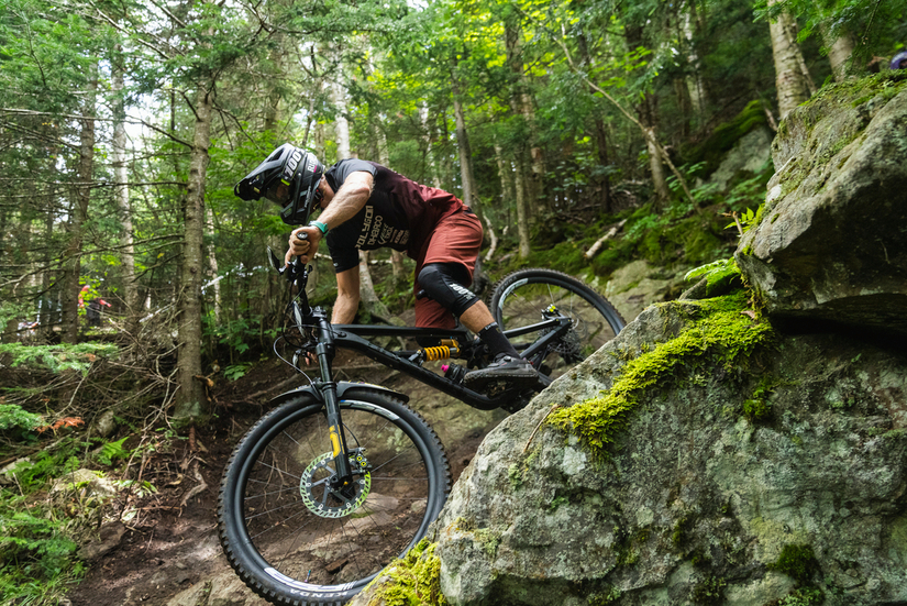 Descending rocky paths with an enduro MTB