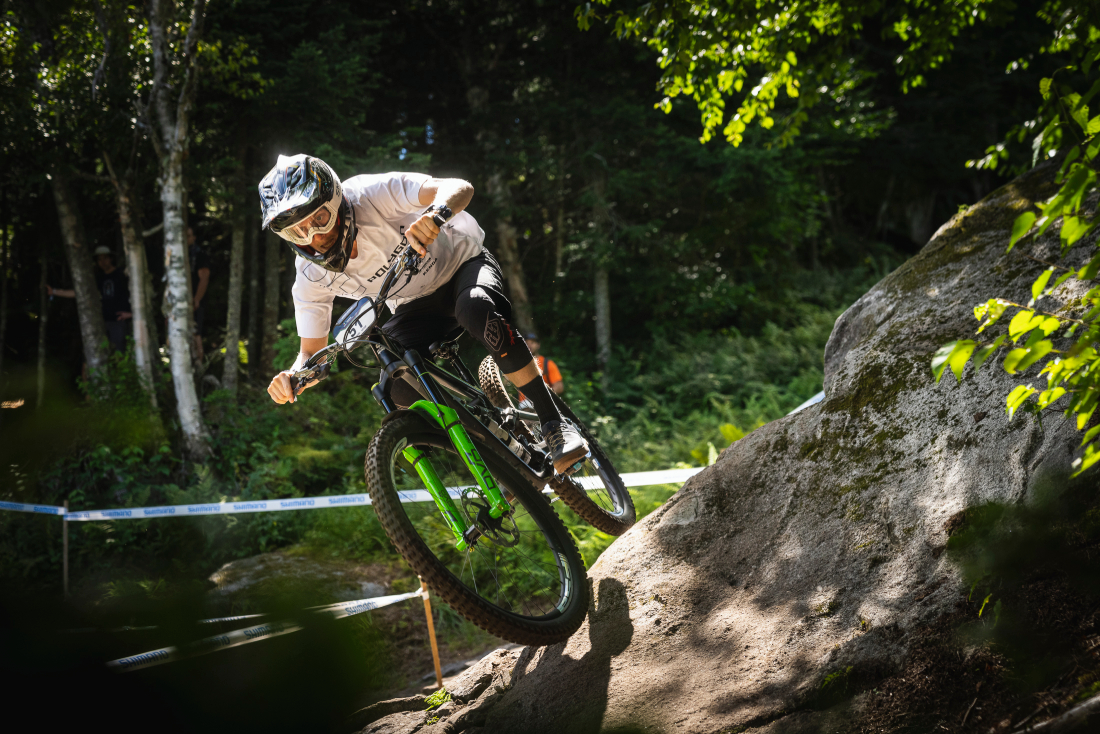 Passing through a steep surfaces with an enduro MTB