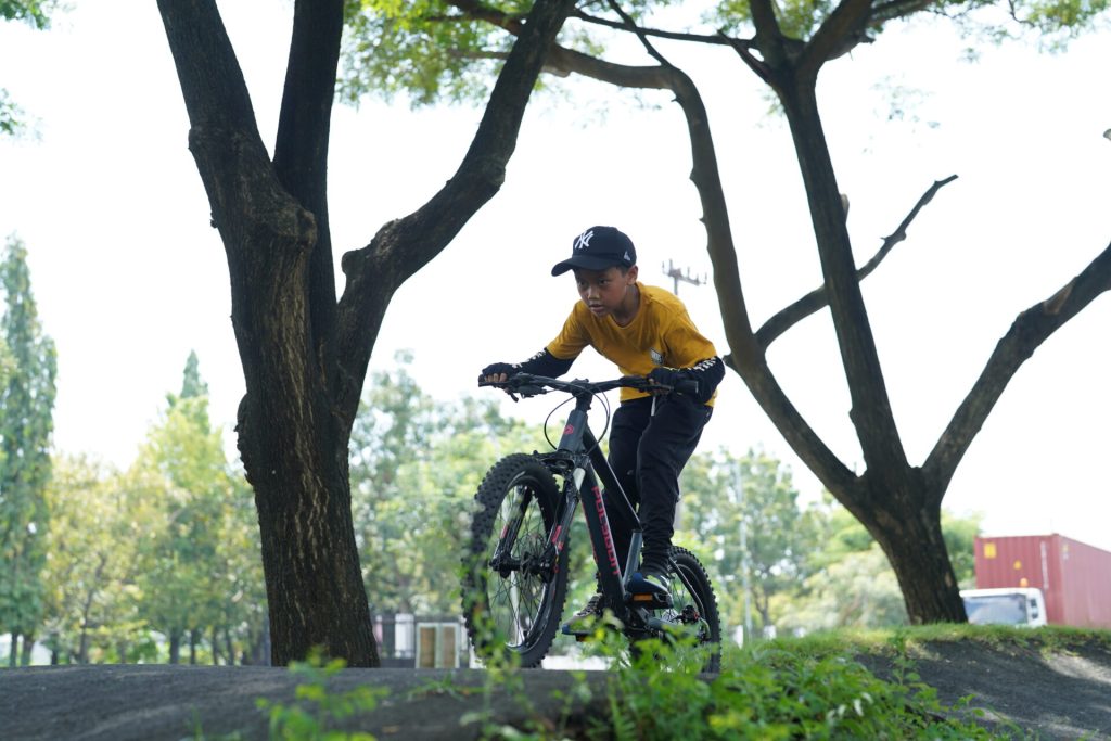 Practice jumping on the mountain bike park