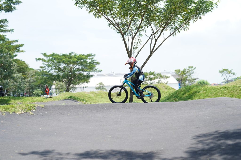 Exploring the mountain bike park with a mountain bike