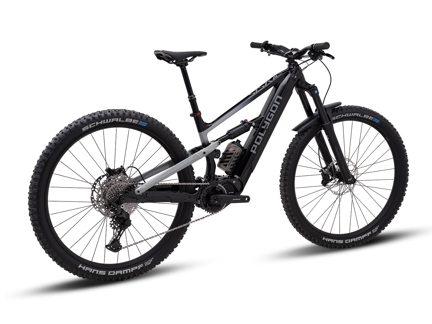 Polygon Siskiu T6E rear three quarter view in Black Grey