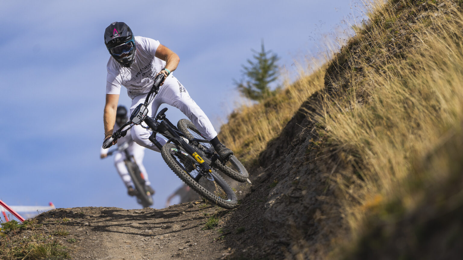 Extreme Cornering During The Enduro Mountain Bike Race