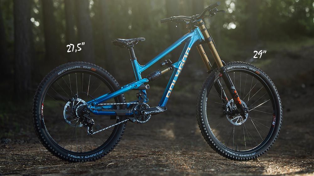 Mullet MTB setup featuring mixed 27.5 rear and 29 front wheels