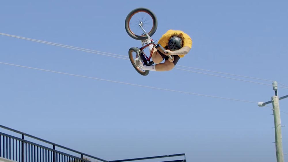 BMX tabletop trick captured mid air