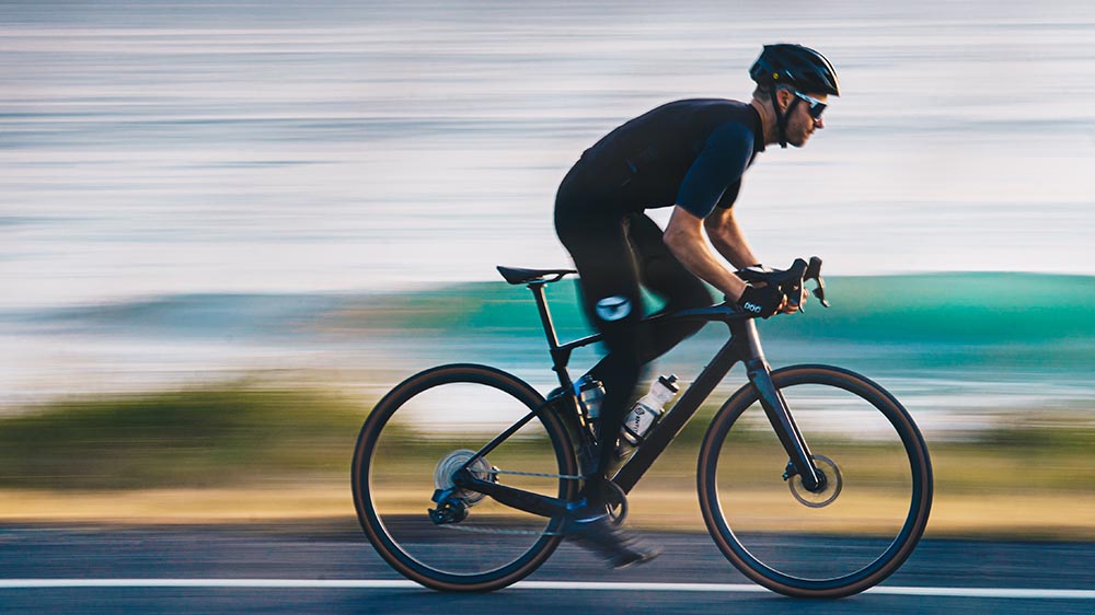 Gravel bike in action on city pavement