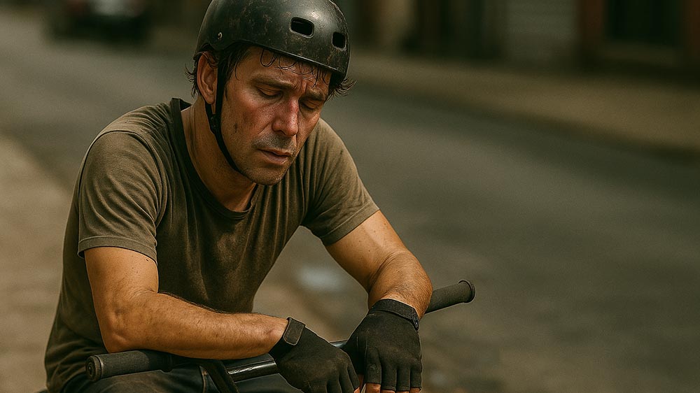 Exhausted BMX rider rests after a low stamina session