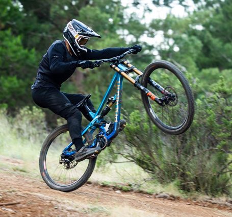 Close Up Of A Mullet Mountain Bike’s Mixed Wheel Setup