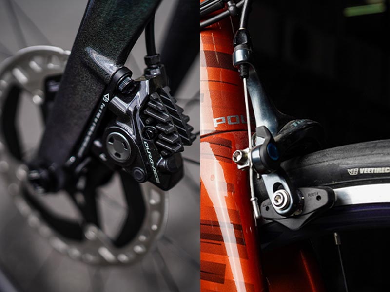 Side By Side Setup Of A Road Bike’s Rim Vs Disc Brake