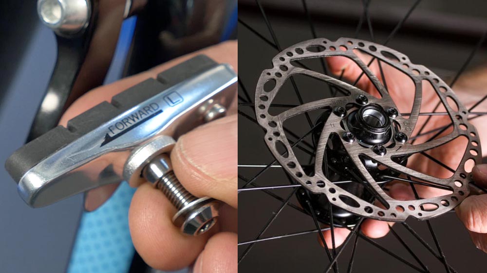 Side by side of rim pad and disc brake rotor