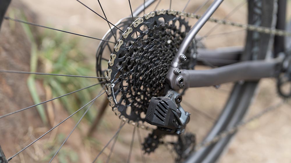 Close up of a gravel bike gearing system