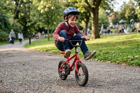Plg-How To Know Child Has Outgrown Their Kids Bike-Header A Child Riding A Bike That’s Too Small