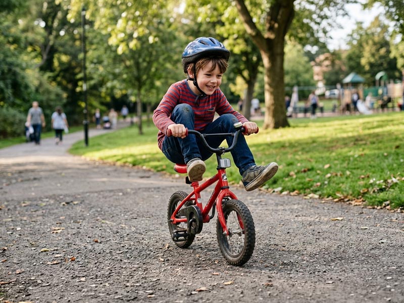 A Child Riding A Bike That’s Too Small